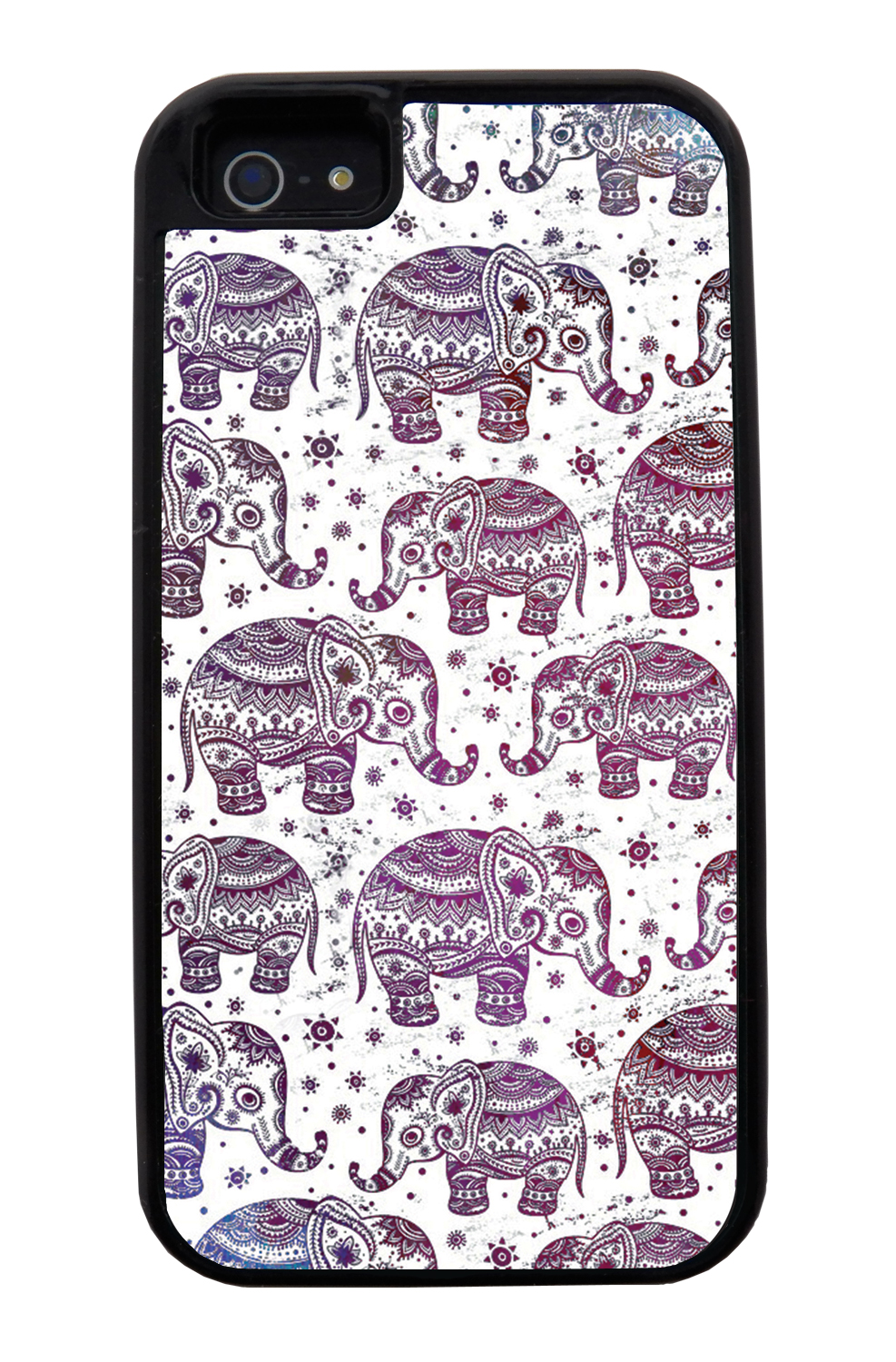 Apple iPhone 5 / 5S Aztec Case - Sun Sparkled Neon Lights Purple on White - Tribal Elephant - Black Tough Hybrid Case