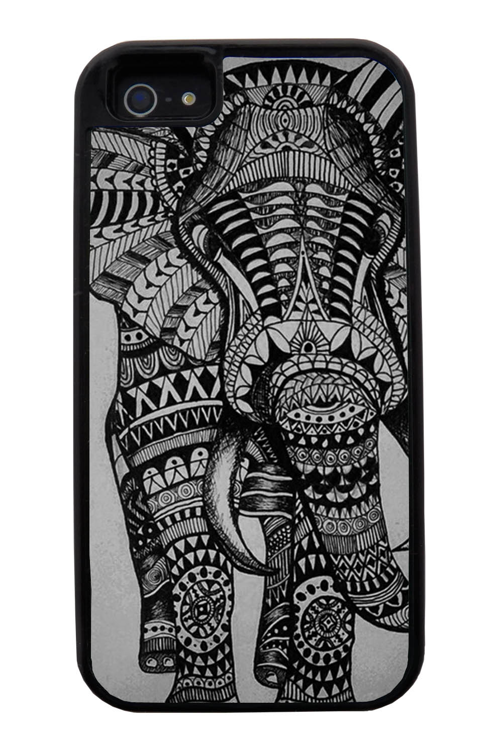 Apple iPhone 5 / 5S Aztec Case - Pen Drawing on Grey - Tribal Elephant - Black Tough Hybrid Case