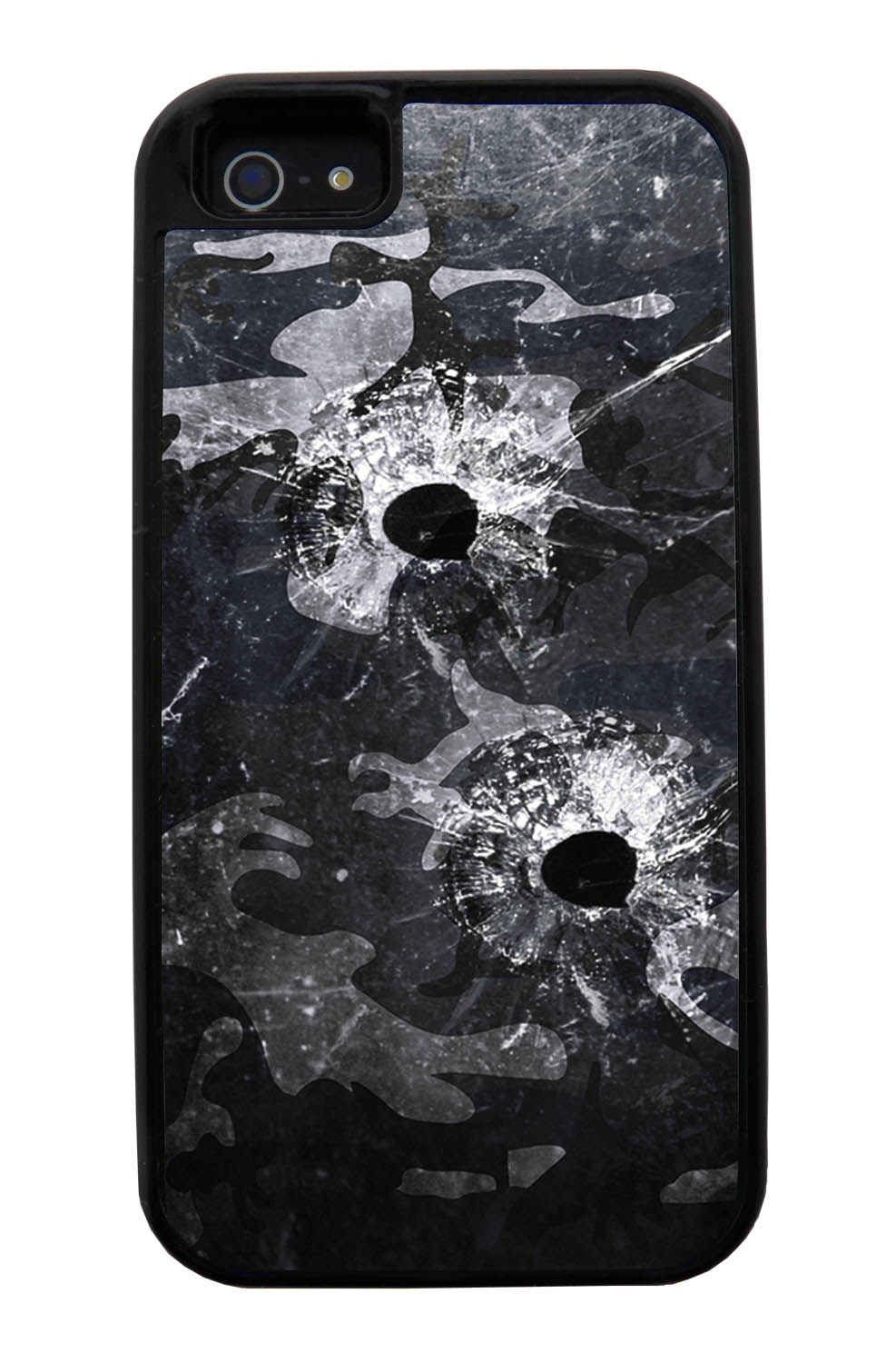 Apple iPhone 5 / 5S Camo Case - Glass Bullet Ridden Urban Colors - Woodland - Black Tough Hybrid Case