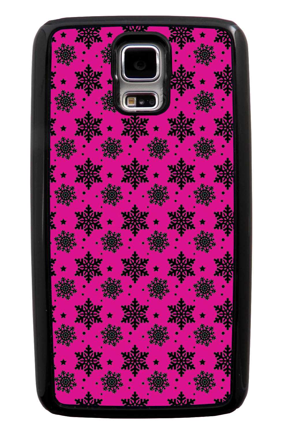 Samsung Galaxy S5 / SV Pink Case - Black Snowflakes on Hot Pink - Fall And Winter - Black Tough Hybrid Case