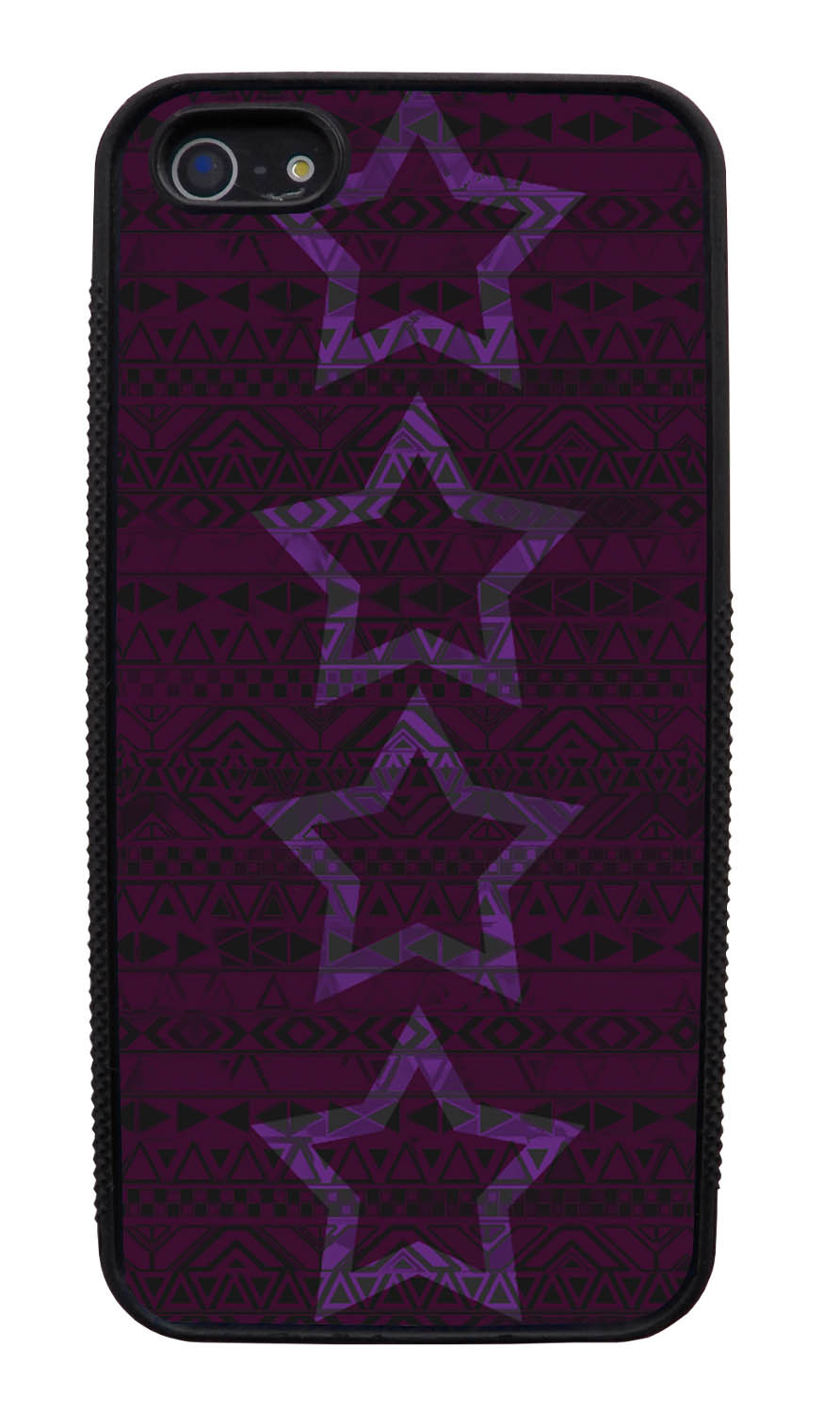 Apple iPhone 5 / 5S Aztec Case - Purple Stars - Geometric - Black Slim Rubber Case
